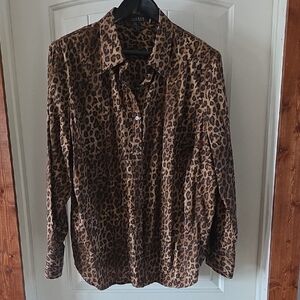 Ralph Lauren Brown Leopard Print Womens Blouse With French Cuffs